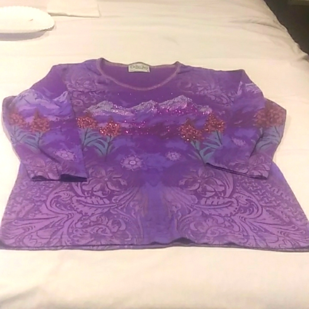 Women's Cactus Bay Mountains And Flowers With Bling Shirt